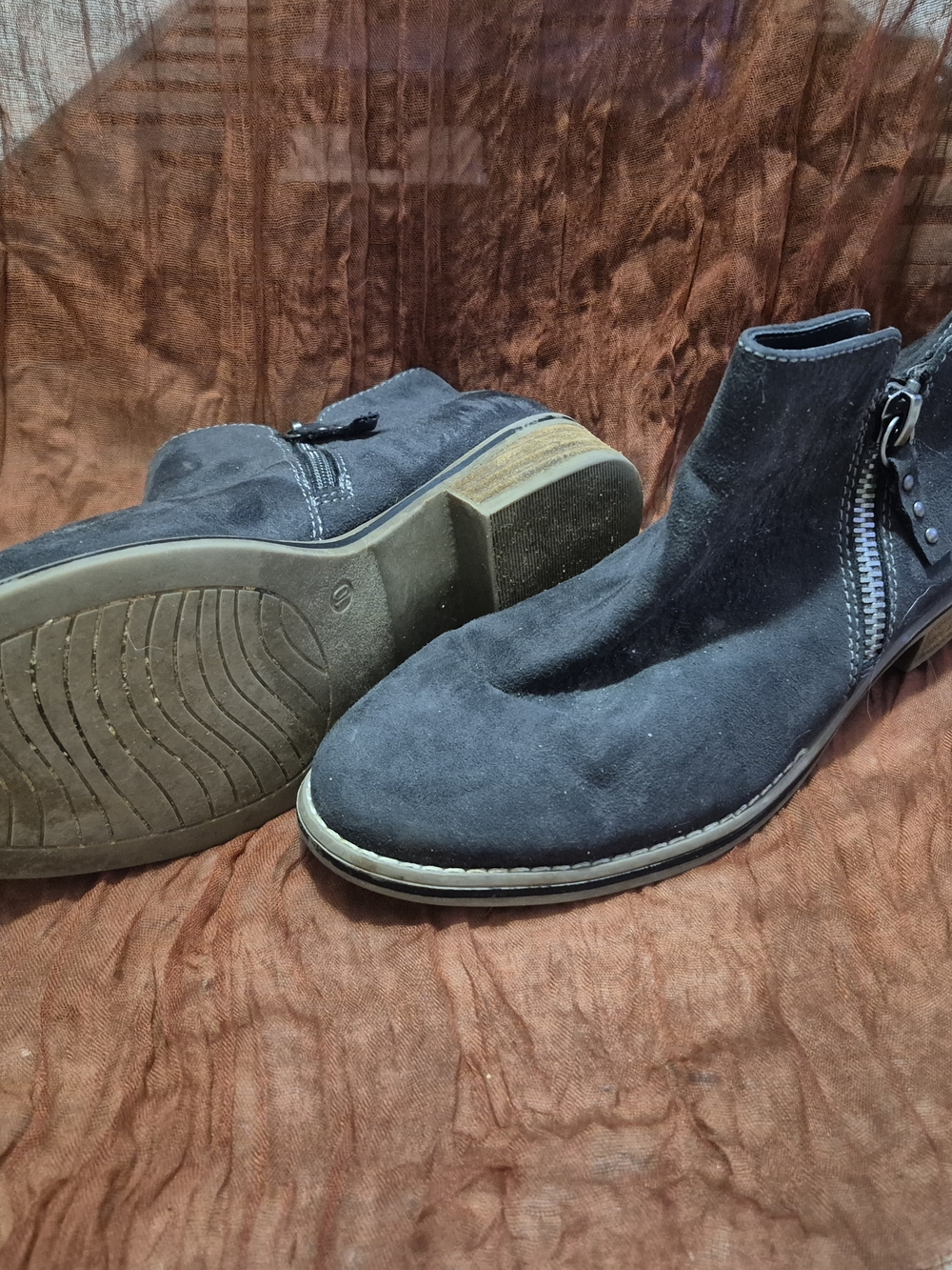 Black Suede Ankle Boots with Side Zipper - Picture 2 of 4